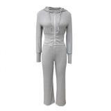 EVE Solid Color Hooded Zipper Coat Two Piece Pants Set LSD-LD2240