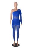 EVE Single Shoulder Long Sleeve Patchwork Jumpsuit GXYF-H0417