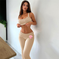 EVE Solid Color Sleeveless Vest And Pants 2 Piece Set XEF-54667