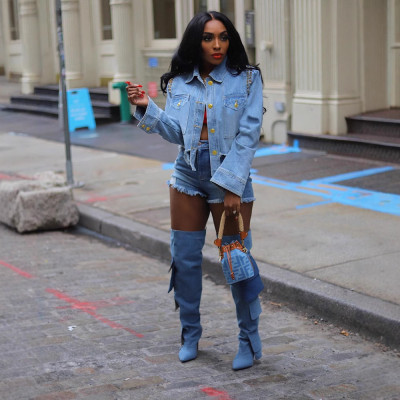 EVE Fashion Irregular Long Sleeve Denim Jackets TE-4709