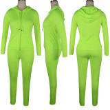 EVE Solid Hooded Zipper Sport Two Piece Pants Set TE-4707