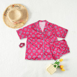VIP1 Ice Silk Pajamas Short Sleeve Loungewear Suit(With Hair Bands) QYLF-DD0128