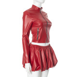 EVE PU Leather Jacket Top Pod Half Skirt Suit GDSF-D24ST540