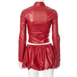 EVE PU Leather Jacket Top Pod Half Skirt Suit GDSF-D24ST540