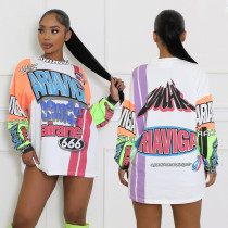 EVE Graffiti Letter Print Long Sleeve Casual Dress SFY-TW3063