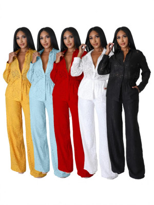 EVE Solid Color Long Sleeve Jumpsuit WSM-A5373