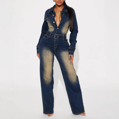 Fashion Washed Denim Long Sleeve Jumpsuit GKNF-TSJ-6027