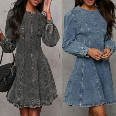 EVE Fashion Patchwork Denim Midi Dress GYAN-750