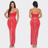 EVE Solid Color Sling Hot Drill Maxi Dress GOSD-OS7031