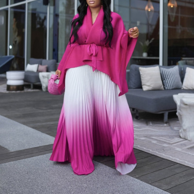 EVE Pleated Irregular Gradient Long Skirts Suit GMLF-D3297