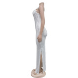 EVE Solid Color Sling Hot Drill Maxi Dress GOSD-OS7031