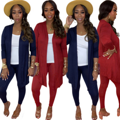 EVE Solid Color Long Coat And Pants Two Piece Set QZX-FM6298