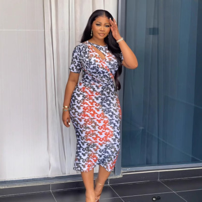 EVE Print Hollow Out Split Midi Dress NY-S10911