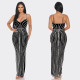 EVE Solid Color Sling Hot Drill Maxi Dress GOSD-OS7031