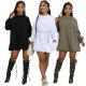 EVE Solid Color Long Sleeve Loose Mini Dress XHXF-435