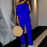 EVE Solid Color Slash Neck Tops Two Piece Pants Set GMLF-D3298