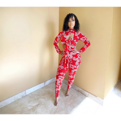 EVE Fashion Print Zipper Loungewear Jumpsuit QZX-FM6299