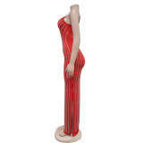 EVE Solid Color Sling Hot Drill Maxi Dress GOSD-OS7031