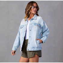 EVE Light Blue Long Sleeve Denim Jackets GKNF-TSQ-158