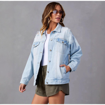 EVE Light Blue Long Sleeve Denim Jackets GKNF-TSQ-158