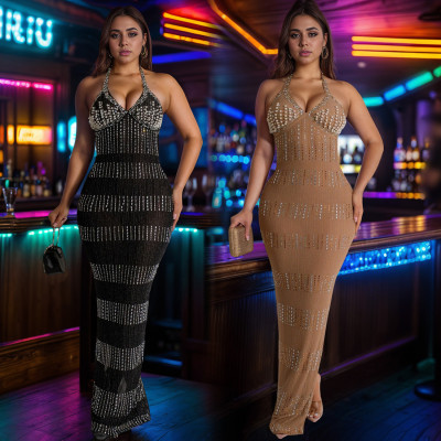 EVE Lace Hot Drill Deep V Neck Maxi Dress GFYX-7075