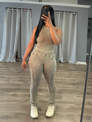 EVE Sleeveless Slim Tank Tops Two Piece Pants Set GYZY-8933