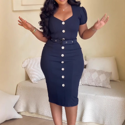 EVE Plus Size Square Neck Solid Split Midi Dress NY-K3298