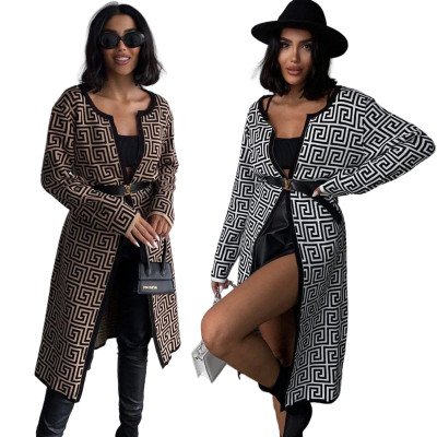 EVE Stripe Print Loose Knits Sweater Coat GKLZ-M4064