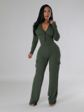 EVE Solid Color Zipper Bodysuit And Pants 2 Piece Set CH-HR24062