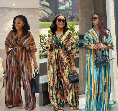 EVE Irregular Stripe Print Loose Wide Leg Two Piece Set QOUY-M6034