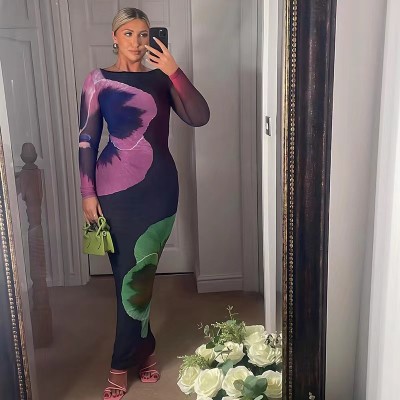 EVE Colorful Print Long Sleeve Maxi Dress QOUY-M6019S