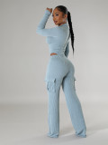 EVE Solid Color Zipper Bodysuit And Pants 2 Piece Set CH-HR24062
