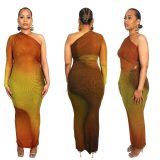 EVE Slash Shoulder Single Sleeve Gradient Dress QOUY-M6029