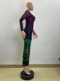 EVE Colorful Print Long Sleeve Maxi Dress QOUY-M6019S