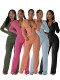 EVE Solid Color Zipper Bodysuit And Pants 2 Piece Set CH-HR24062