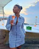 EVE Stripe Print Long Sleeve Shirt Dress QOUY-M6002