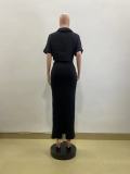 EVE Solid Color Shirt Neck Tops Two Piece Skirts Set QOUY-M6022