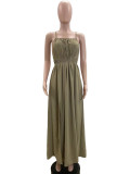 EVE Solid Color Blackless Tie Up Maxi Dress QOUY-M6035