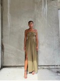 EVE Solid Color Blackless Tie Up Maxi Dress QOUY-M6035