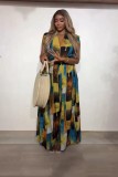 V Neck Print Sleeveless Wide Leg Jumpsuit QOUY-M6041