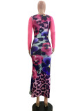 EVE Mesh Fishtail Ruffle Printed Dress QOUY-M6039