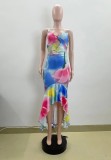 EVE Sling V Neck Multicolor Print Ruffled Midi Dress QOUY-M6044