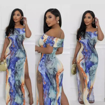 EVE Print One Shoulder Split Maxi Dress QOUY-M6025