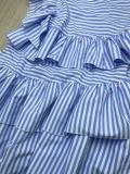 EVE Slant Shoulder Vintage Ruffle Stripe Dress QOUY-M6037