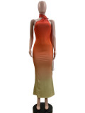 EVE Neck-hang Slash-shoulder Gradient Backless Dress QOUY-M6028