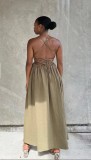 EVE Solid Color Blackless Tie Up Maxi Dress QOUY-M6035