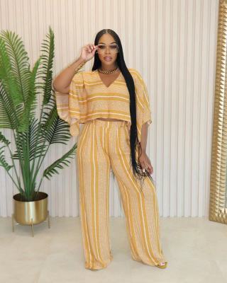 EVE V Neck Print Loose Two Piece Pants Set QOUY-M6026