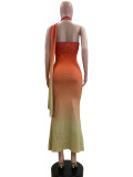 EVE Neck-hang Slash-shoulder Gradient Backless Dress QOUY-M6028