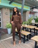 EVE Solid Color Slash Shoulder Two Piece Pants Set QOUY-M6005