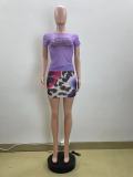 EVE Mesh Studded Drill Sexy Print Two Piece Set QOUY-M6036